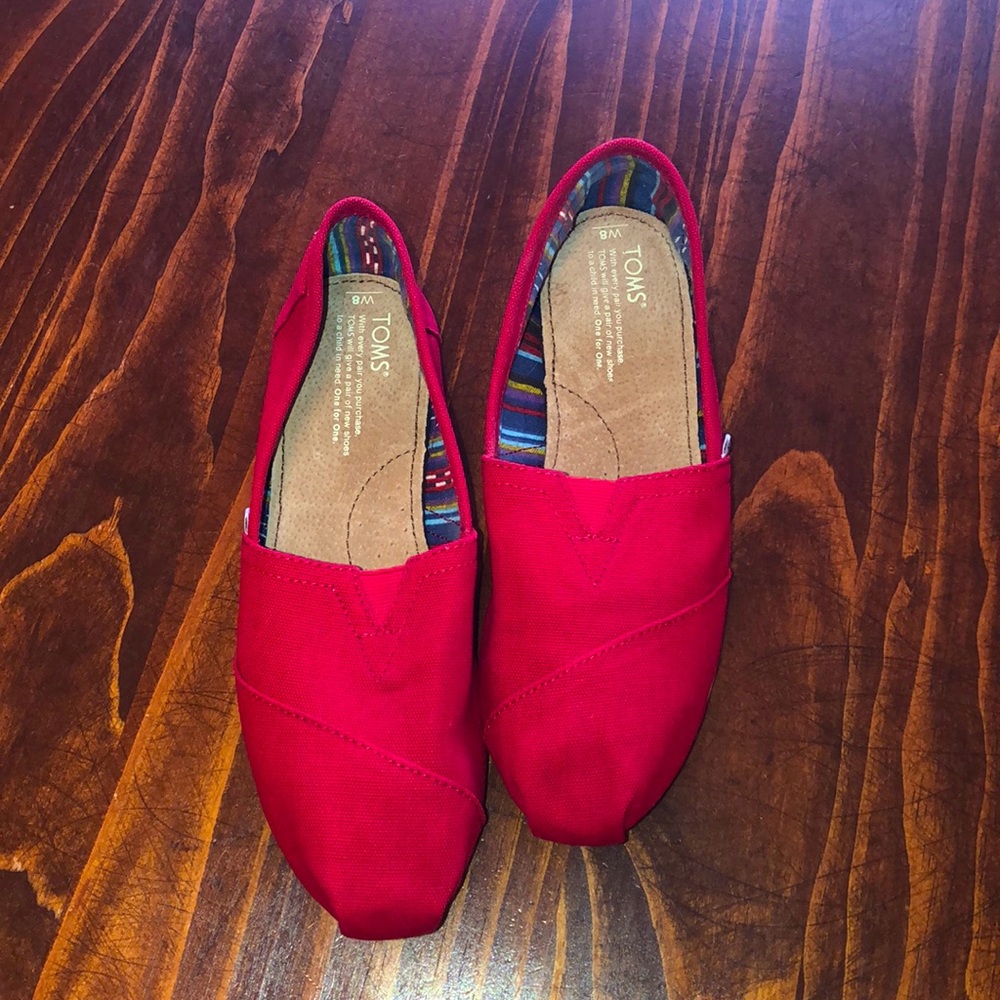 Toms Red Canvas Slip on Flats